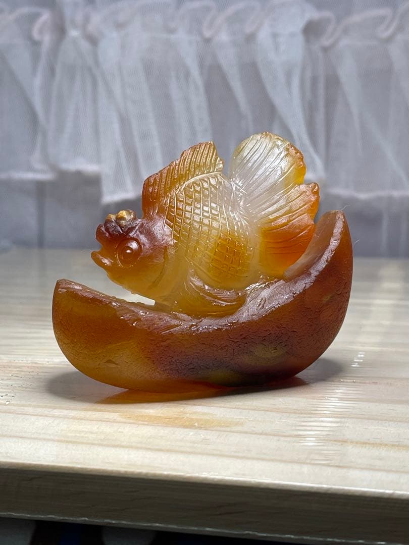 綺麗^ - ^ ❣️ 天然石　瑪瑙  金魚　手彫り置物 原石