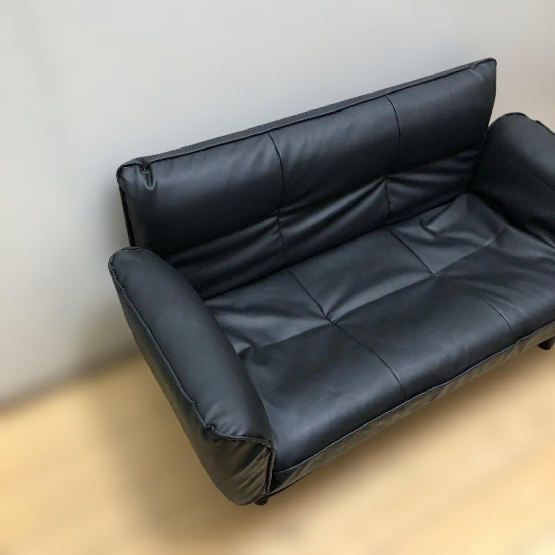 送料無料 ソファベッド リクライニング ブラック 合皮 ソファ88142