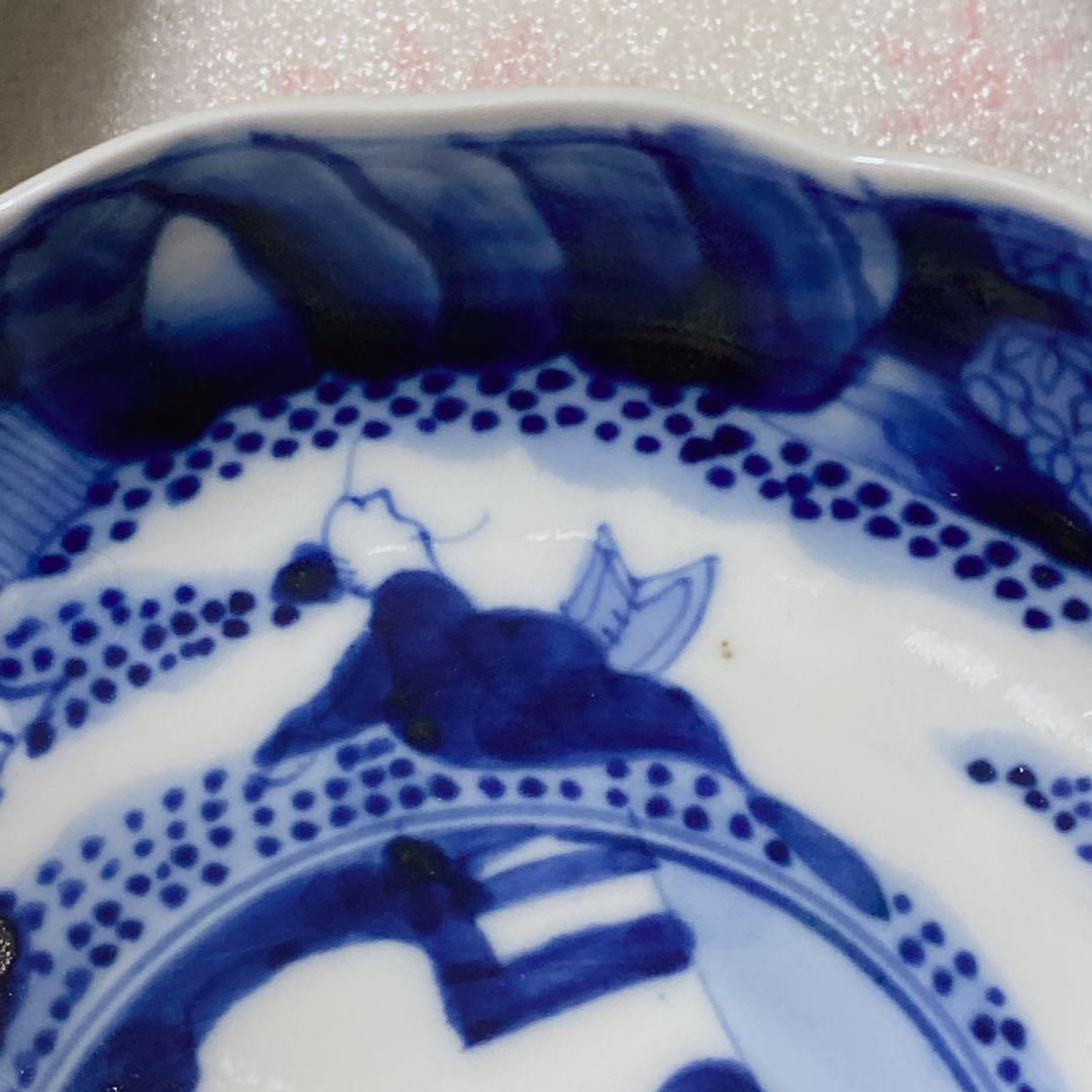 中国明中期　大明成化年製　青花　染付　賢人図　中鉢　5個　湯吞み　和食器　骨董