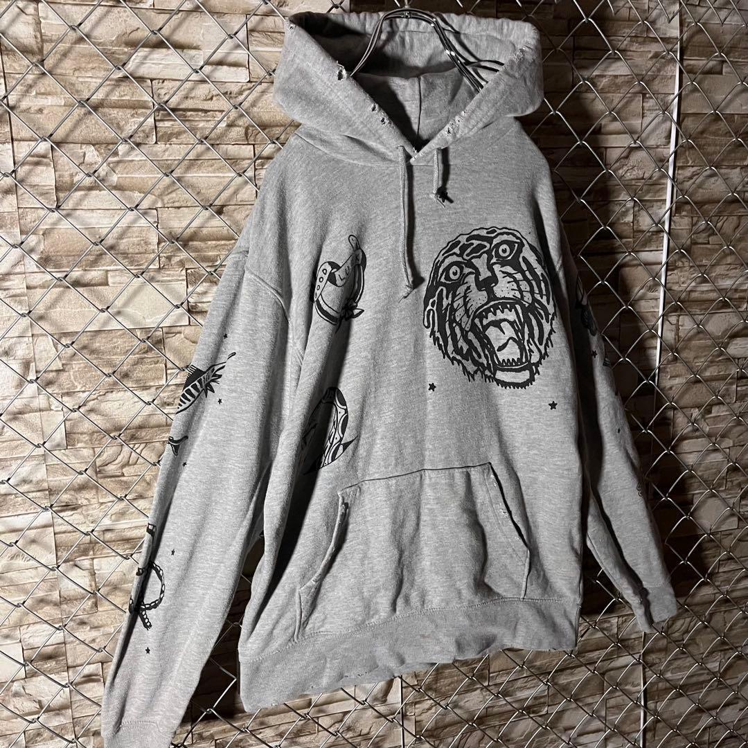 【値下交渉歓迎】クローバル　フラッシュフードパーカー　ダメージ加工　Lサイズ