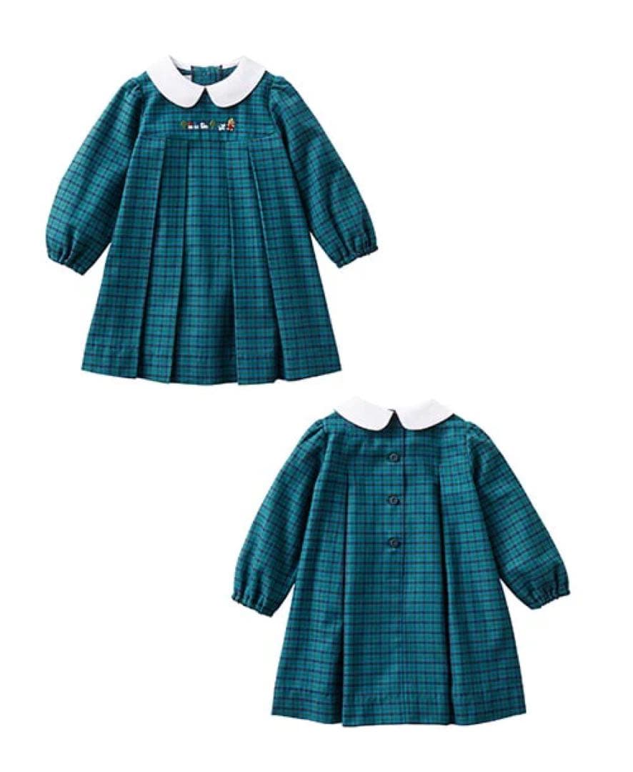 【現行品】ファミリア◇familiar◇グリーンチェックワンピース90cm