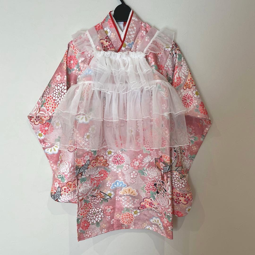 キャサリンコテージ チュールフリルエプロン 着物ワンピース 被布 七五三