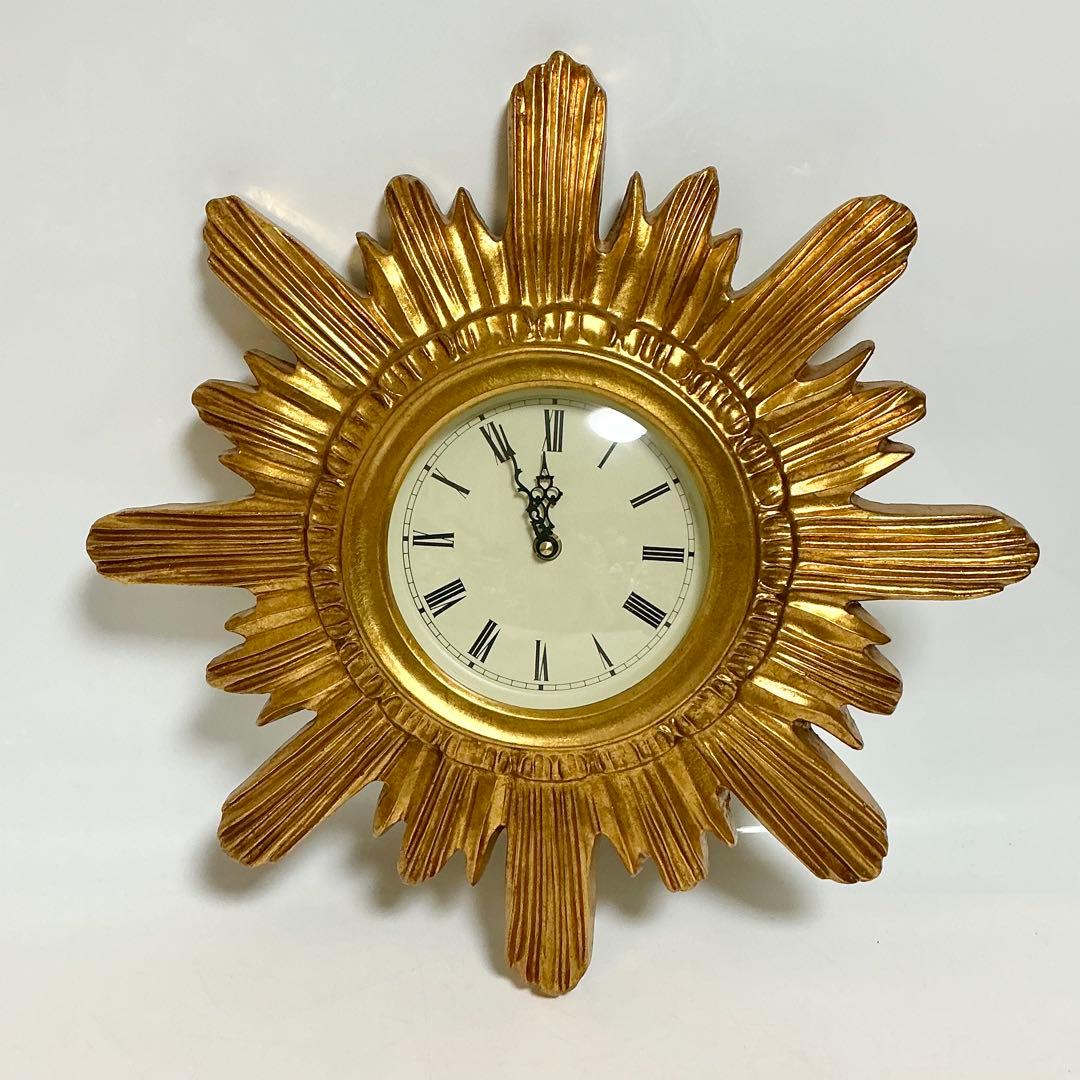 装飾的ゴールドフレーム掛時計　アンティークウォールクロック 北欧　usaお洒落