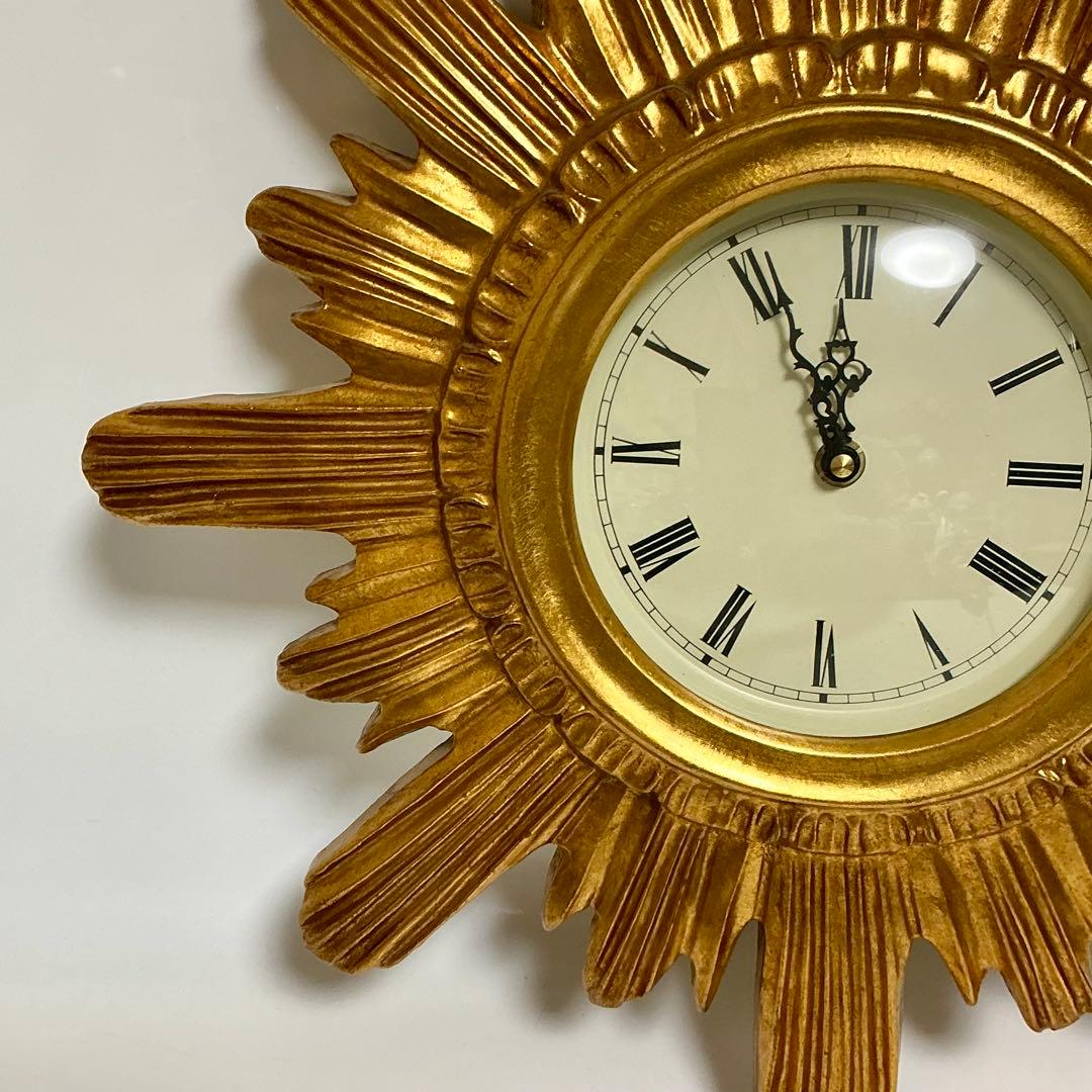 装飾的ゴールドフレーム掛時計　アンティークウォールクロック 北欧　usaお洒落