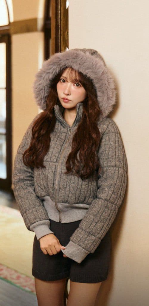 ジャケット・アウター MISTREASS Cable Knit Padded Jacket gray