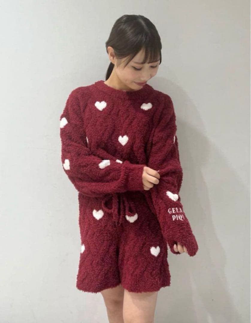 GELATO PIQUE バーガンディ ハート柄 ルームウェア