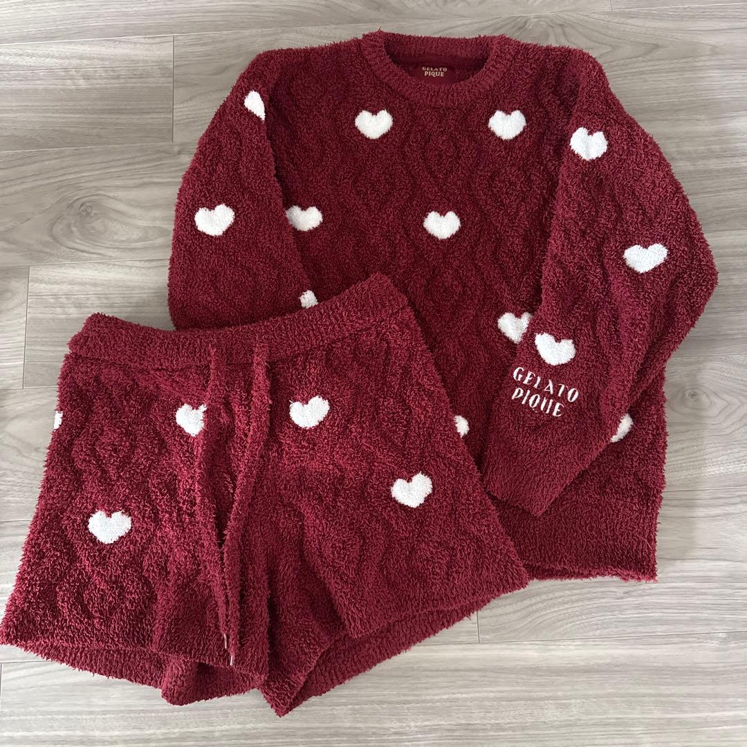 GELATO PIQUE バーガンディ ハート柄 ルームウェア