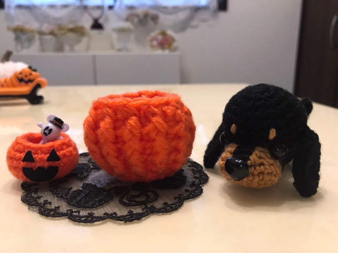 編みぐるみ♡ハロウィン♡ダックス♡かぼちゃ♡玄関に♡プレゼントに
