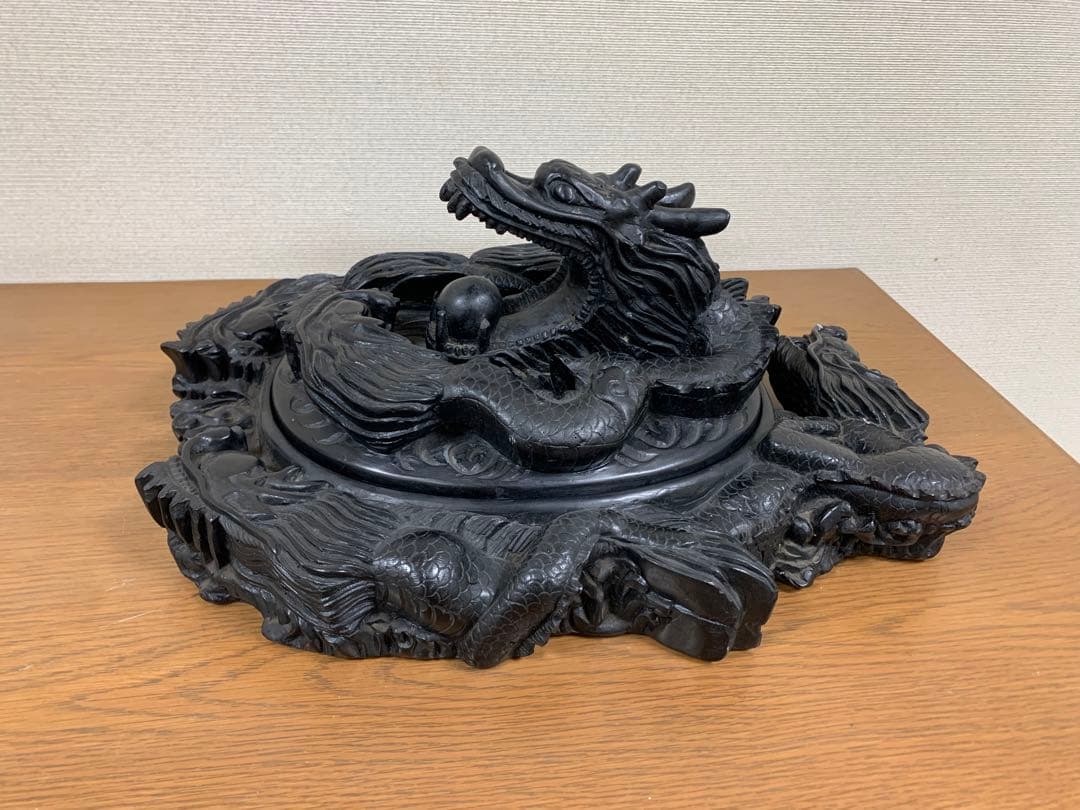 藍浦白雲石特製　硯石　龍　置物　すずり