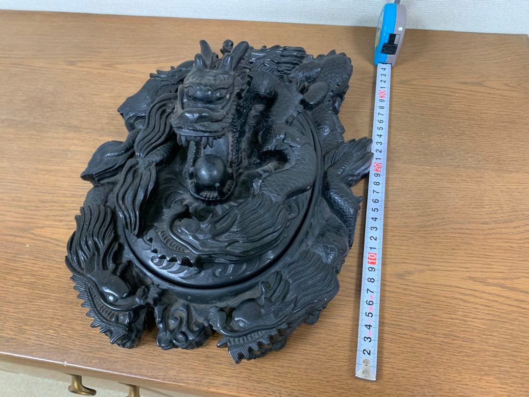 藍浦白雲石特製　硯石　龍　置物　すずり