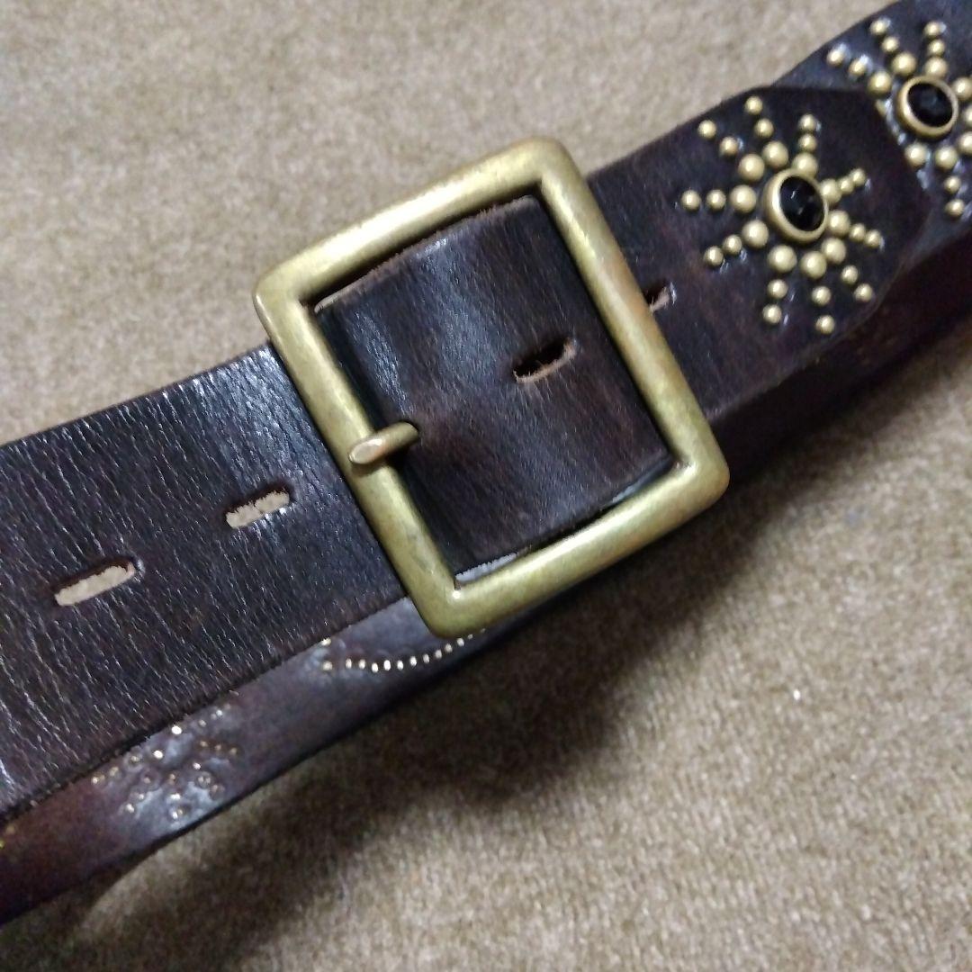 36inch HTC 茶芯 ピーナッツ レザー スタッズベルト ブラック