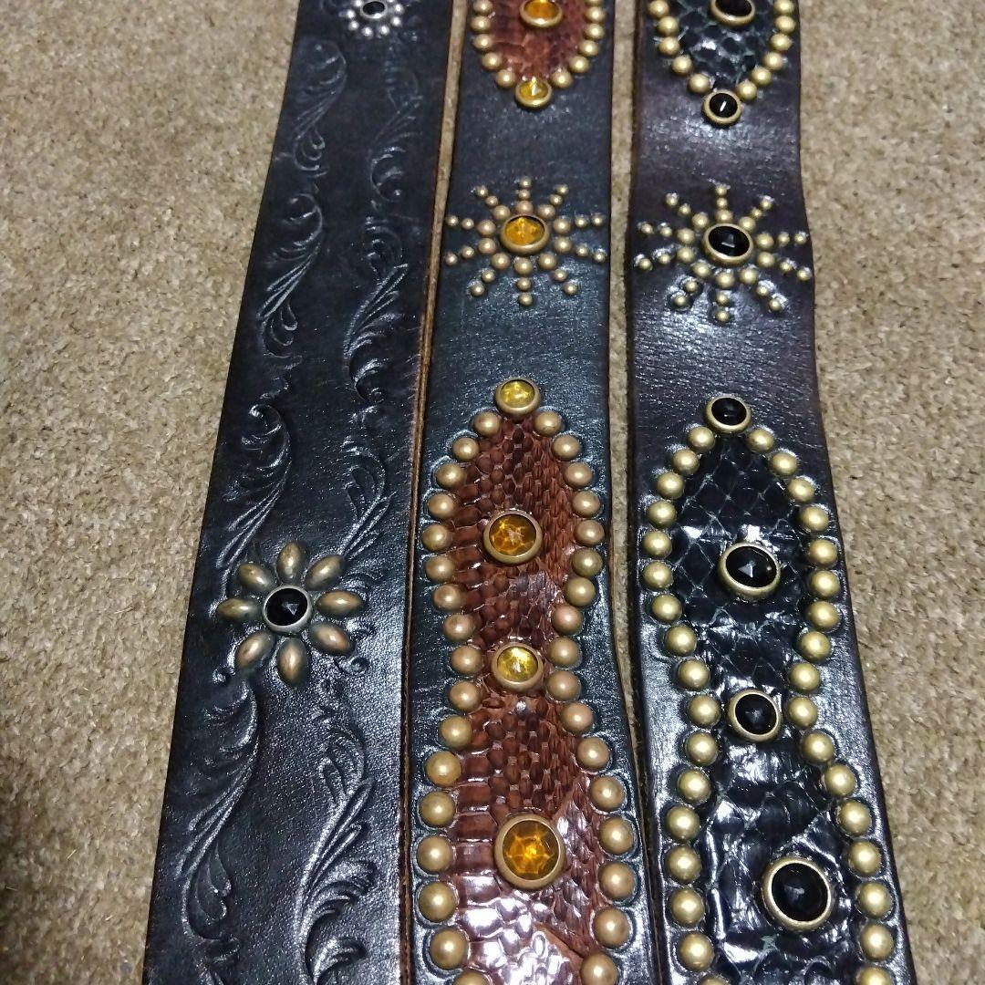 36inch HTC 茶芯 ピーナッツ レザー スタッズベルト ブラック