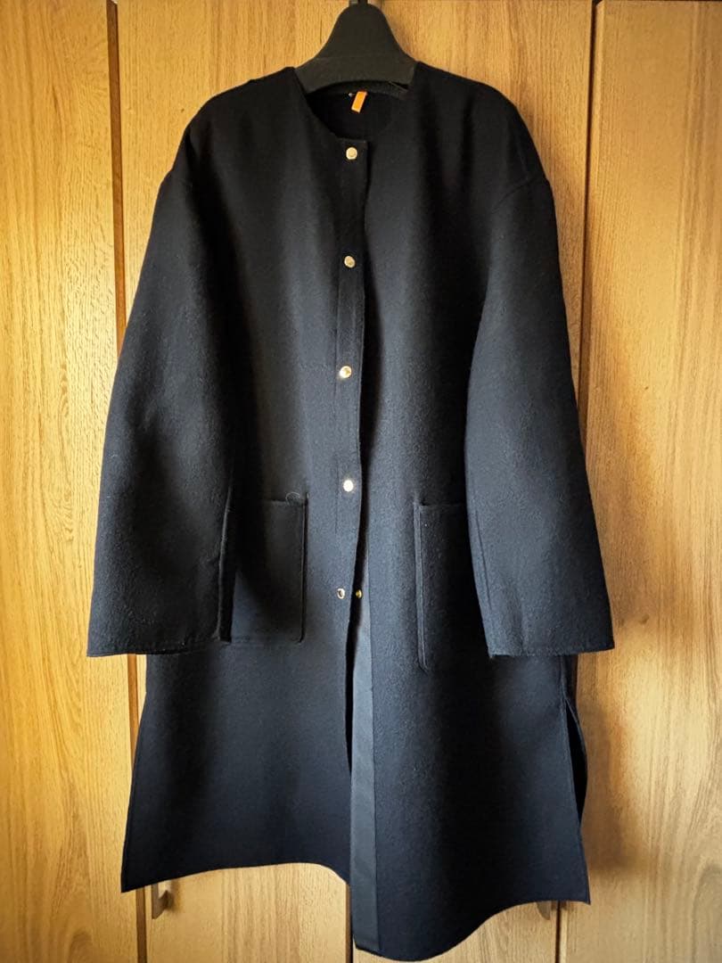 マッキントッシュフィロソフィー　紺　チェック柄 ロングコート　リバーシブル