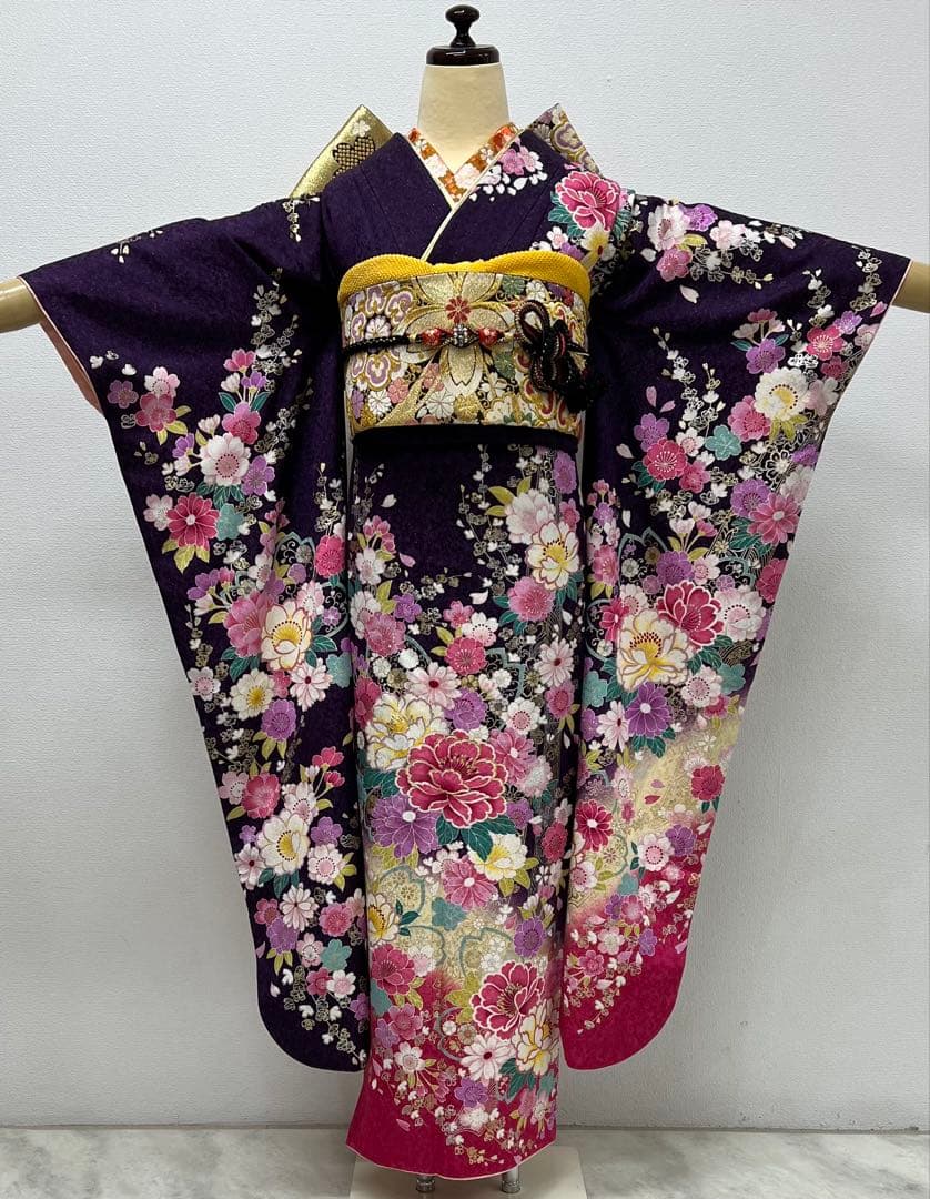 振り袖　フルセット　別誂長襦袢　成人式　金彩加工　刺繍入り　銀通し　758