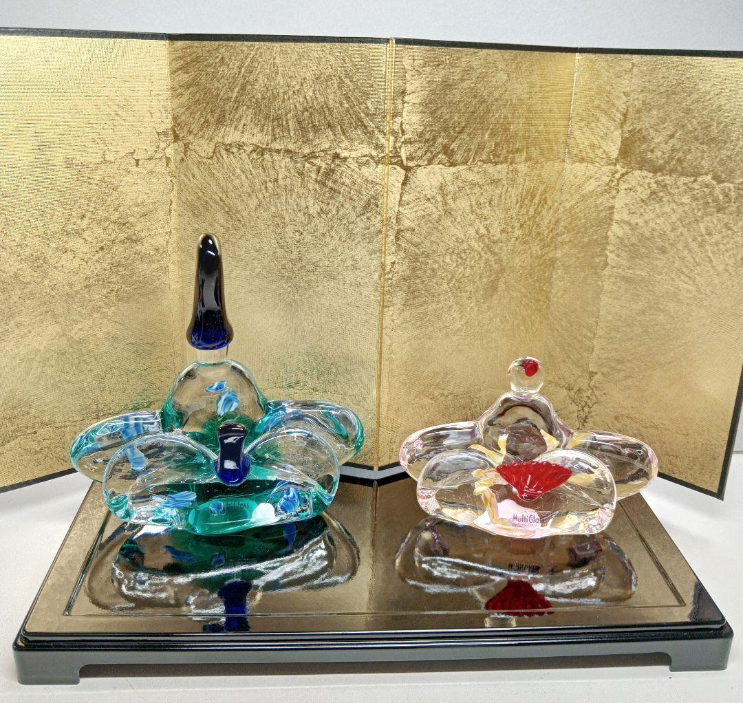マルティグラス ガラス製雛人形セット（屏風付き）