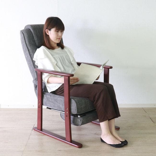 リクライニング木肘高座椅子 フットレスト付 幅62 高座椅子 休憩用（1265）