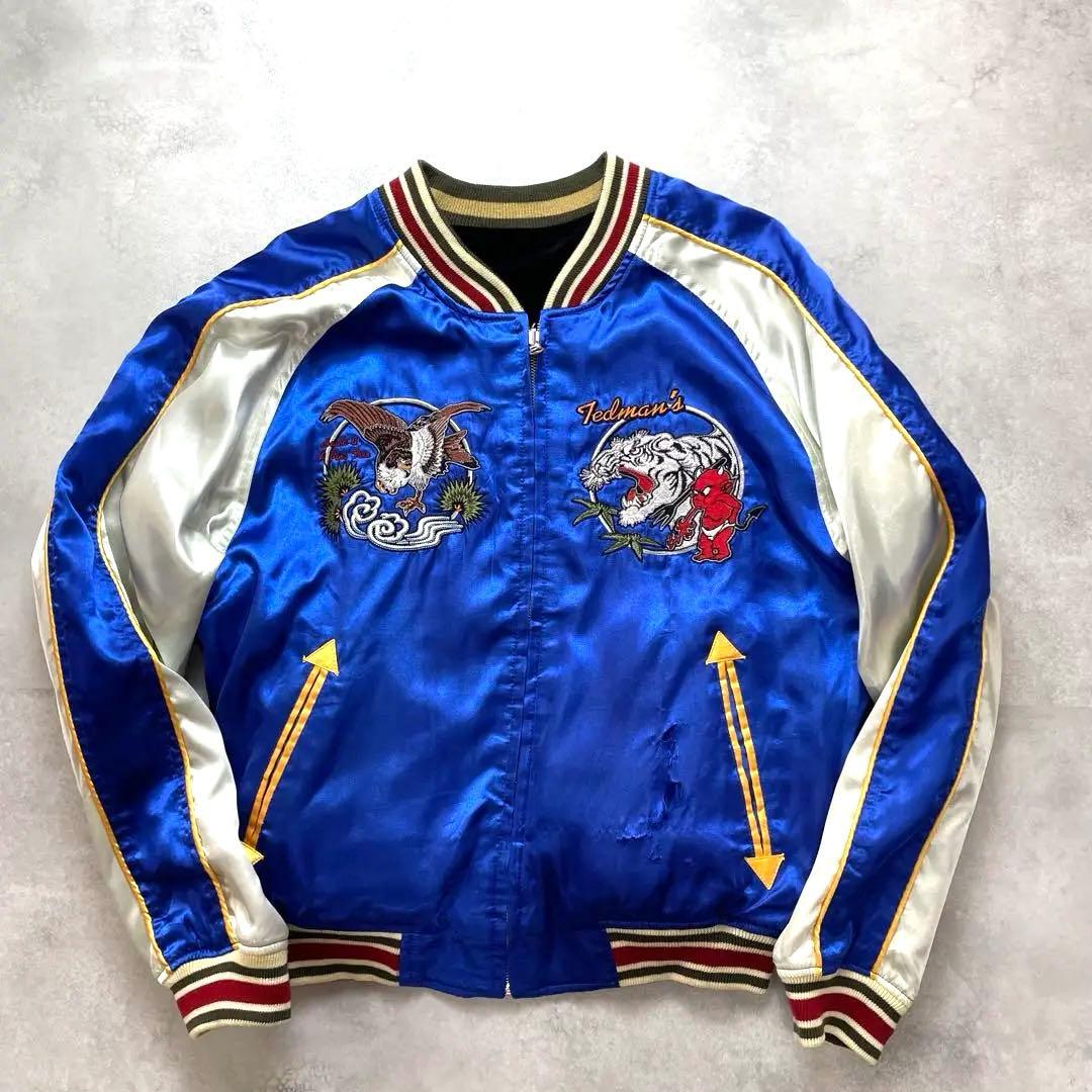 希少✨TEDMAN テッドマン刺繍 別珍 リバーシブル スカジャン 黒青 L
