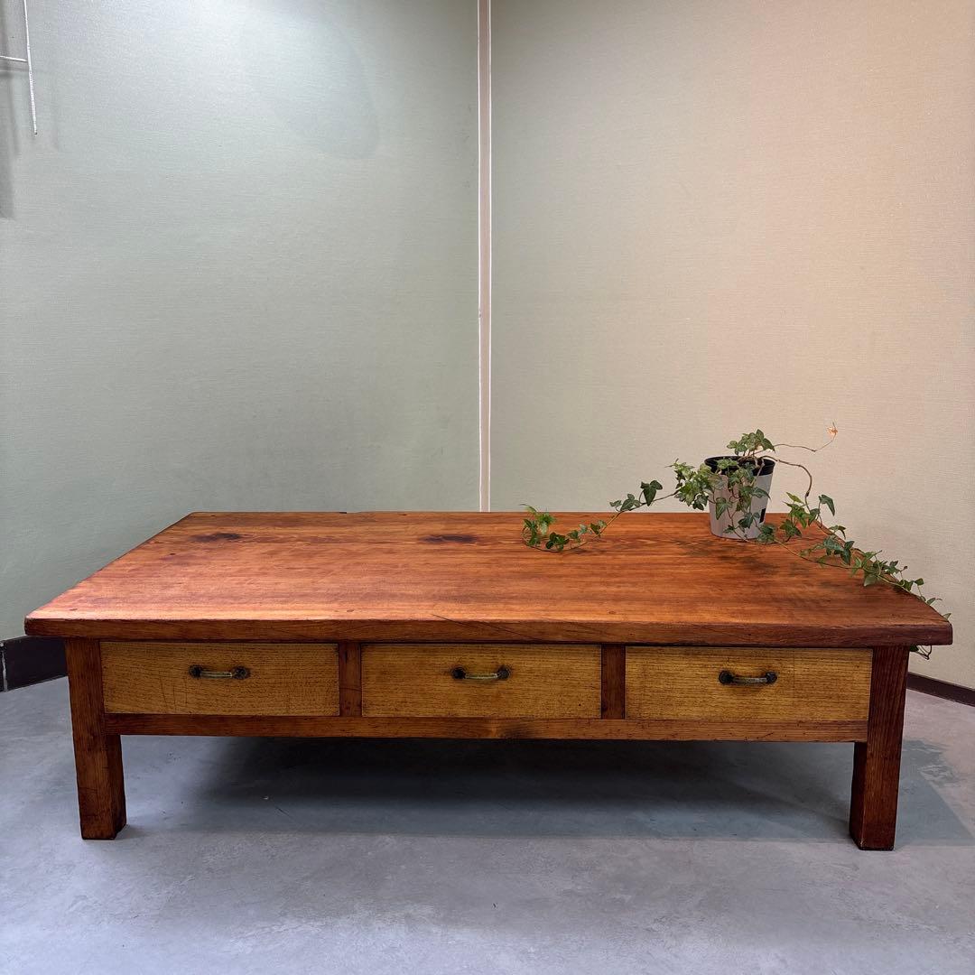 ローテーブル 無垢材 ヴィンテージ×和モダン　レトロ　両面引き出し　昭和