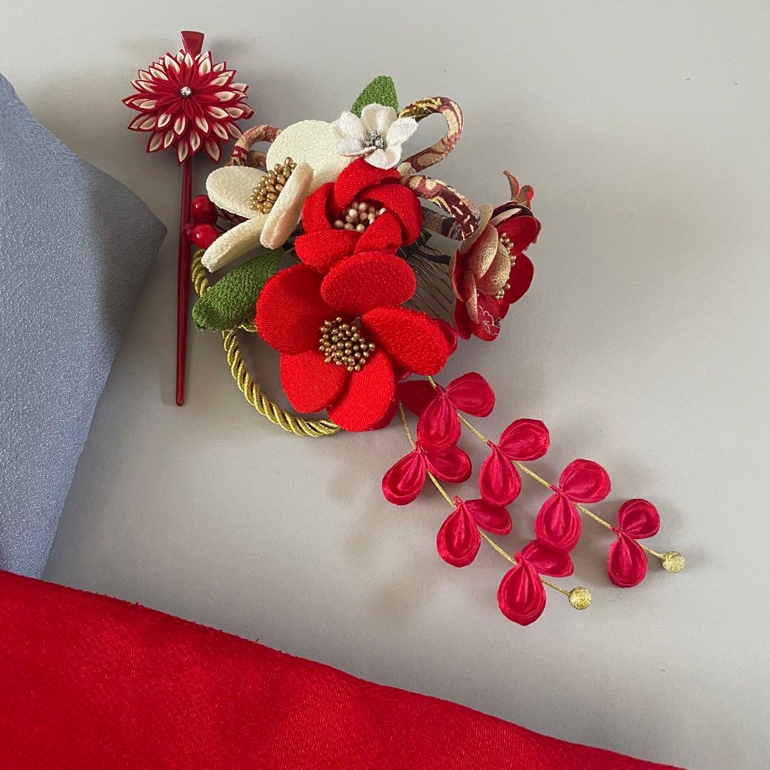 七五三　7歳　お着物セット　　つまみ細工の髪飾りセット