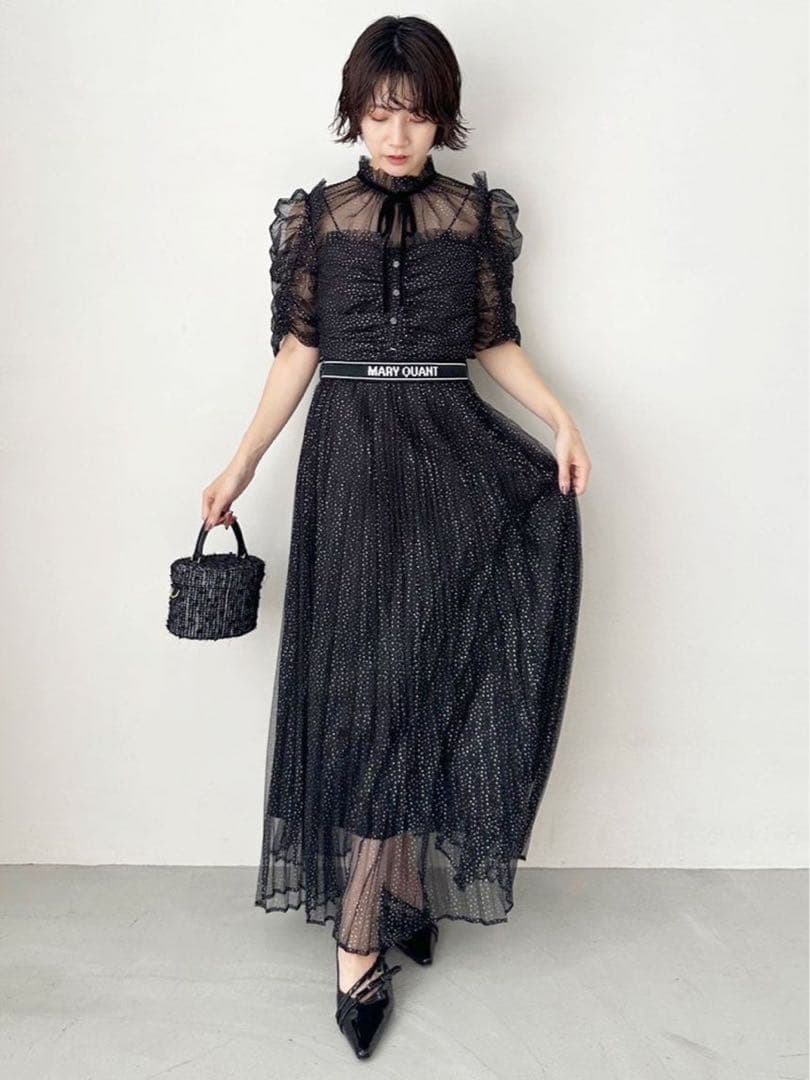 【LILY BROWN×MARY QUANT】ベルト付きドットチュールドレス