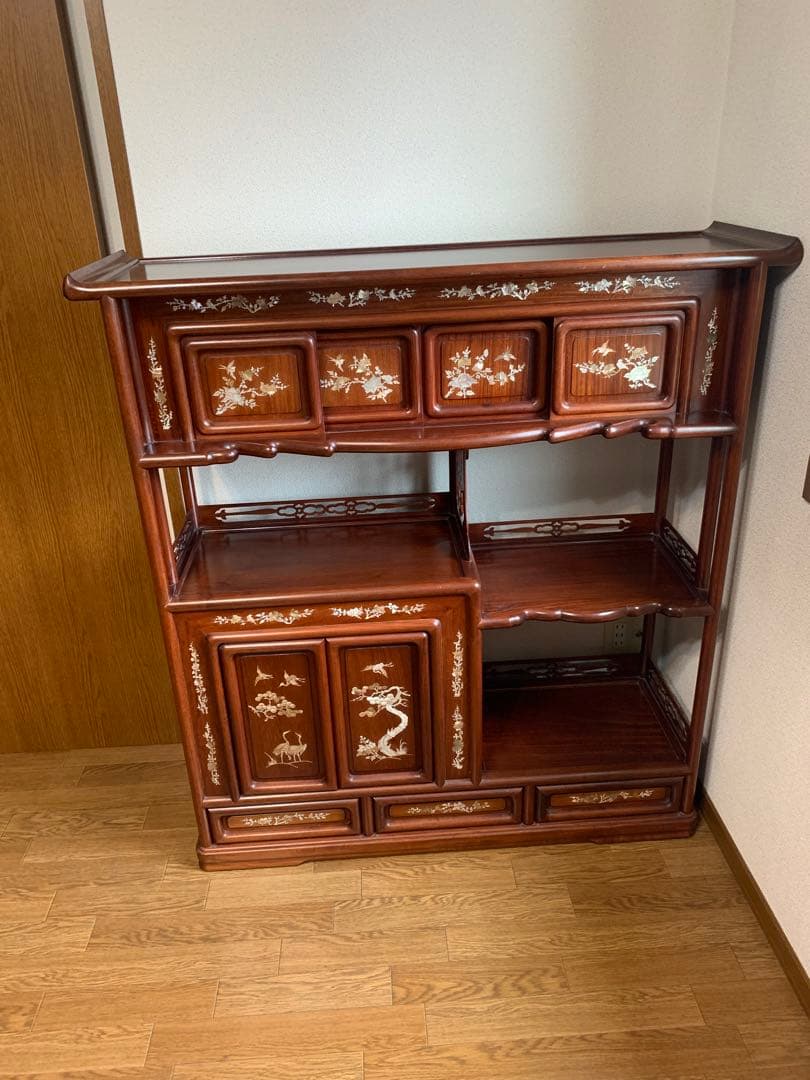 螺鈿細工 茶箪笥 シェルフ 茶棚 貝 古道具