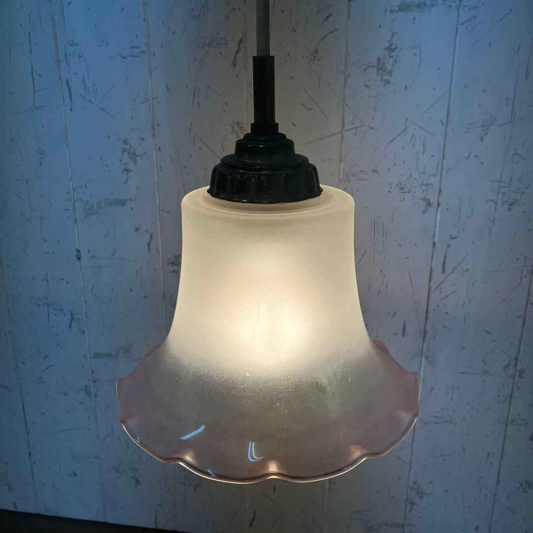 D-2 ⑨ 昭和レトロ フリル型 ガラスシェード ペンダントライト シーリング