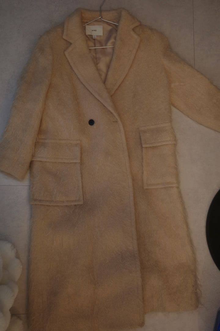 HYKE モヘヤブレンド ダブルブレスト チェスターコート