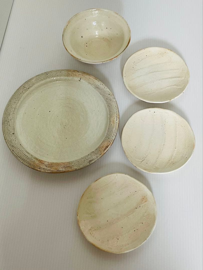 未使用品信楽焼古谷製陶所　古谷浩一作粉引皿まとめて5点