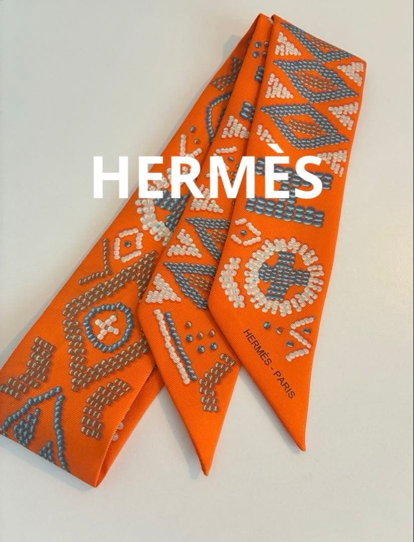 【極美品】HERMÈS ツイリー　幾何学模様 エルメスオレンジ