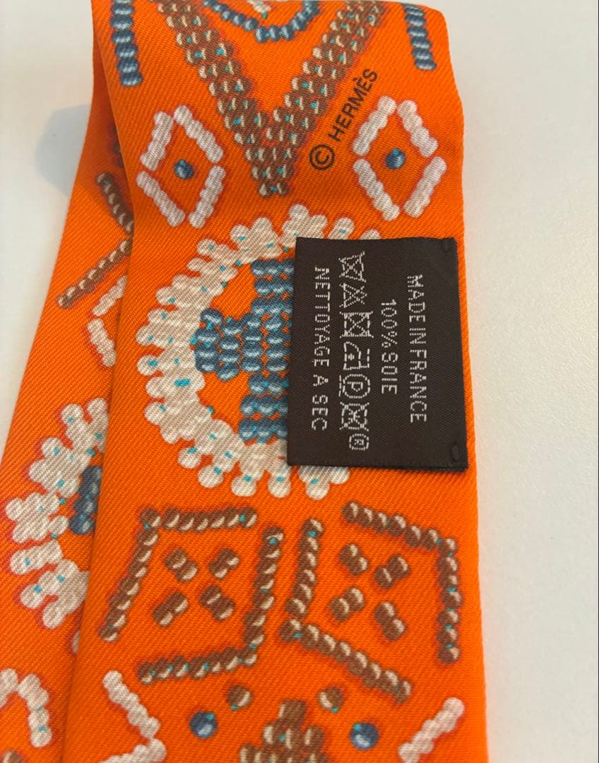 【極美品】HERMÈS ツイリー　幾何学模様 エルメスオレンジ