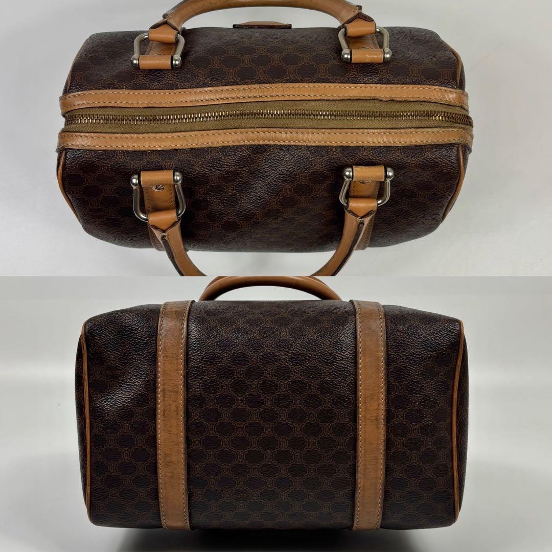 CELINE ハンドバッグ マカダム柄 PVC レザー キャンバス ブラウン