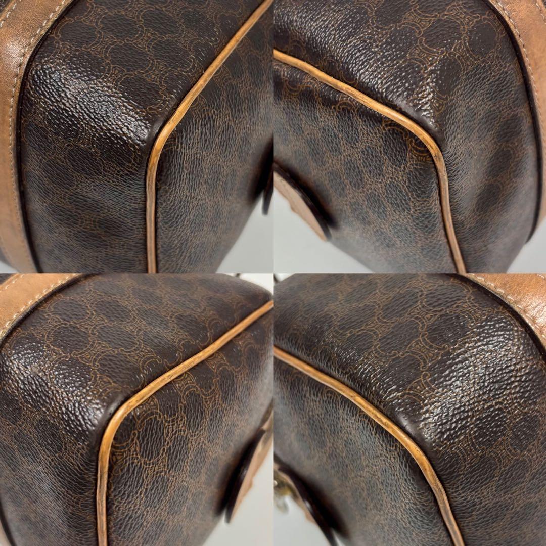 CELINE ハンドバッグ マカダム柄 PVC レザー キャンバス ブラウン