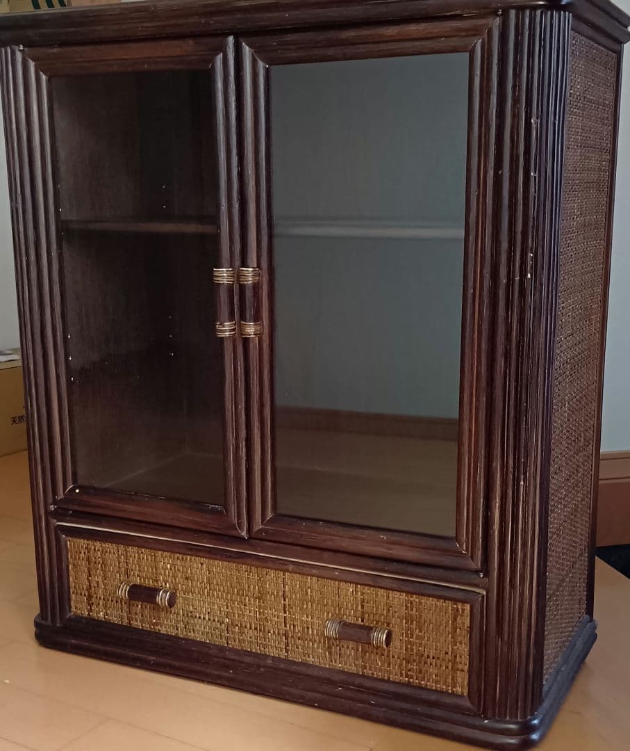 籐家具 ラタン 昭和レトロ エスニック アジアン　 キャビネット　ダークブラウン