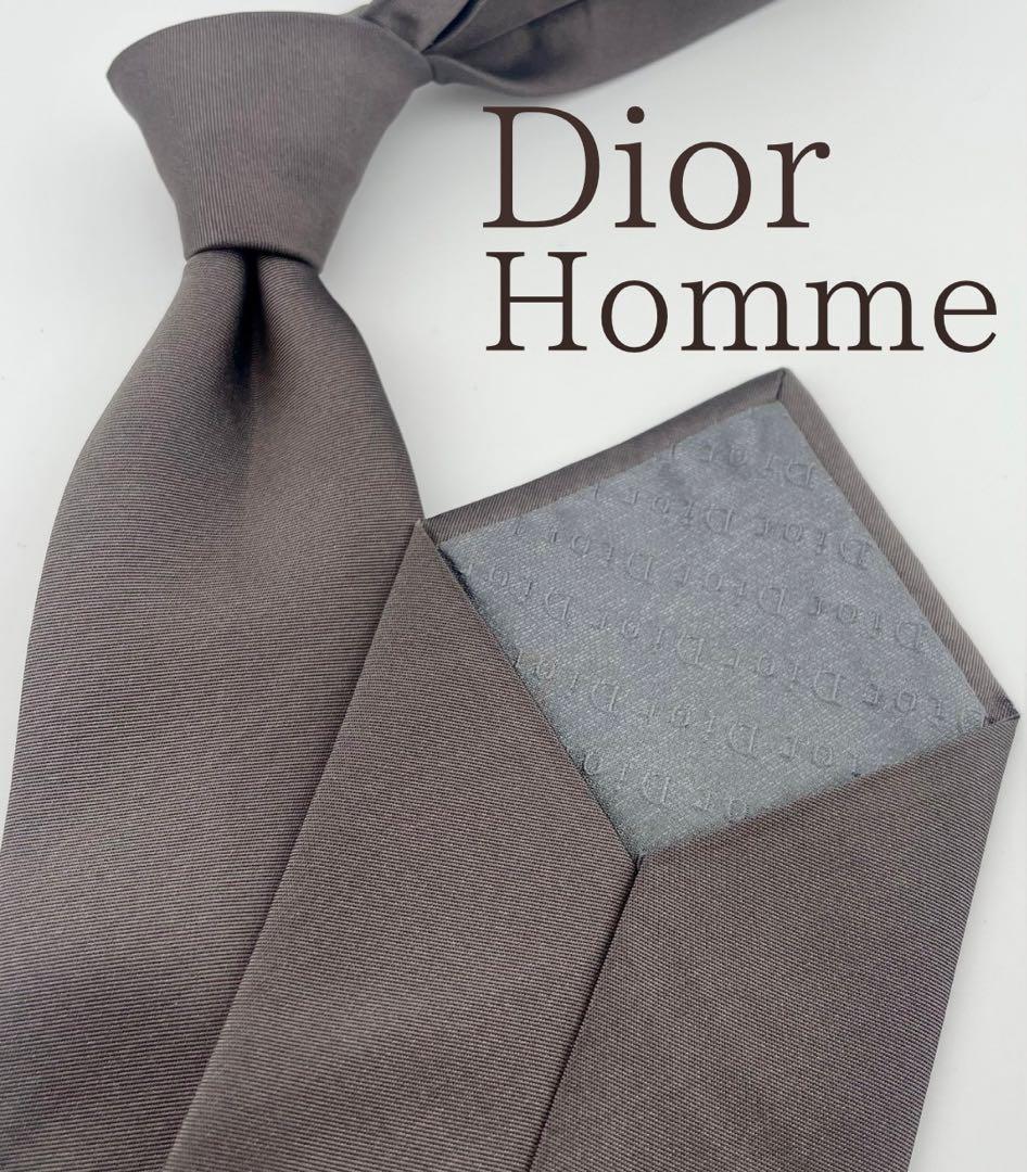 美品 ディオールオム ネクタイ ハイブランド 無地 ブラウン エディ期 希少