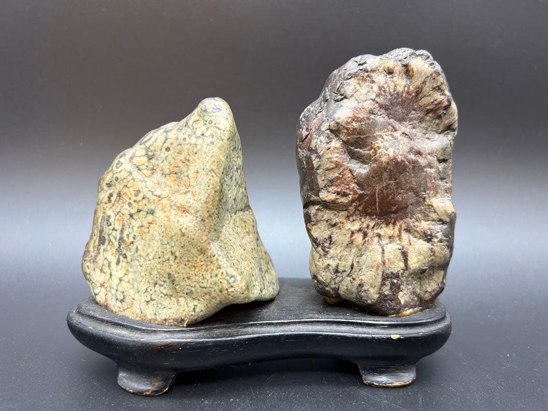 天然石　菊花石　鑑賞石　置物　台座付き