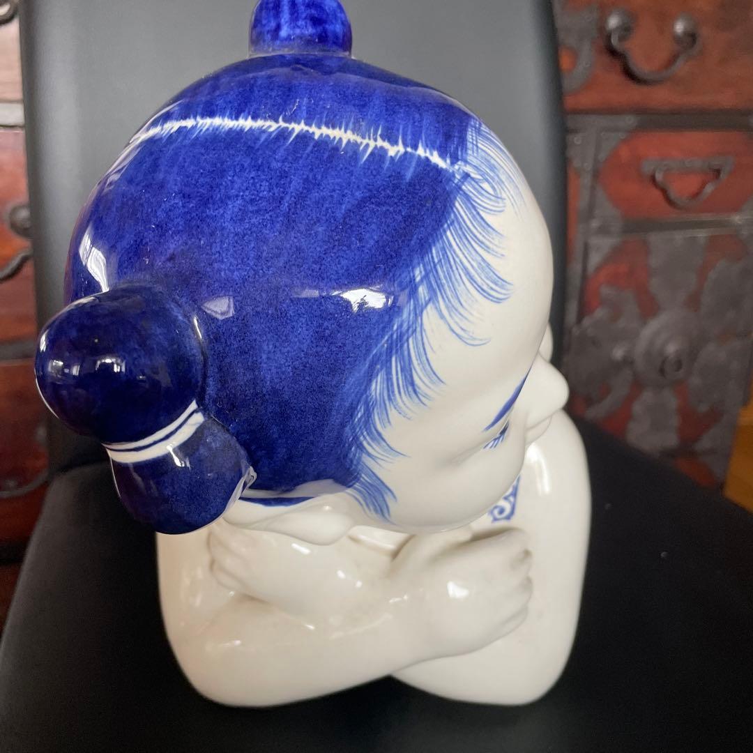 中国　骨董品　陶枕　女の子　唐子枕