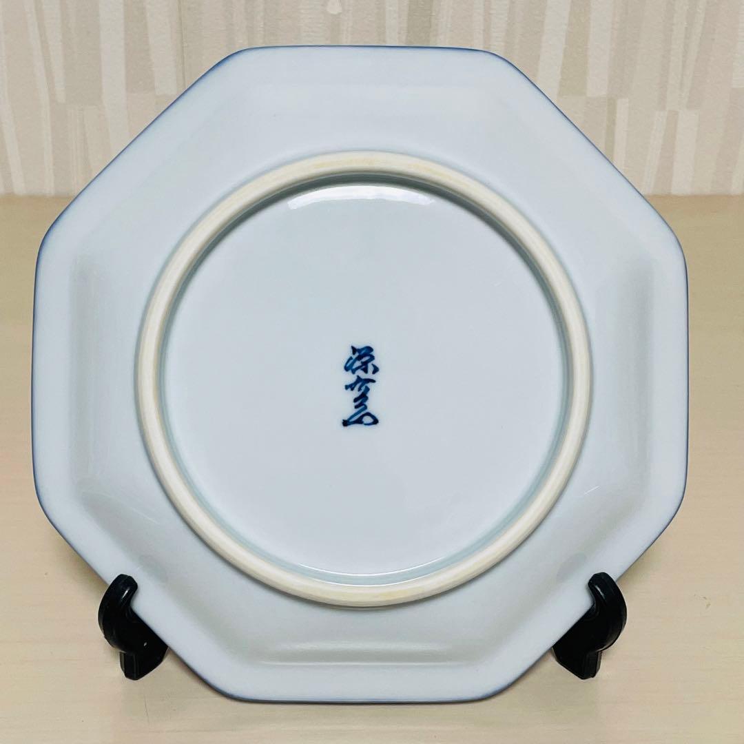 有田焼 源右衛門 染錦 菜っ葉紋 八角 皿 プレート 5枚セット 約15cm