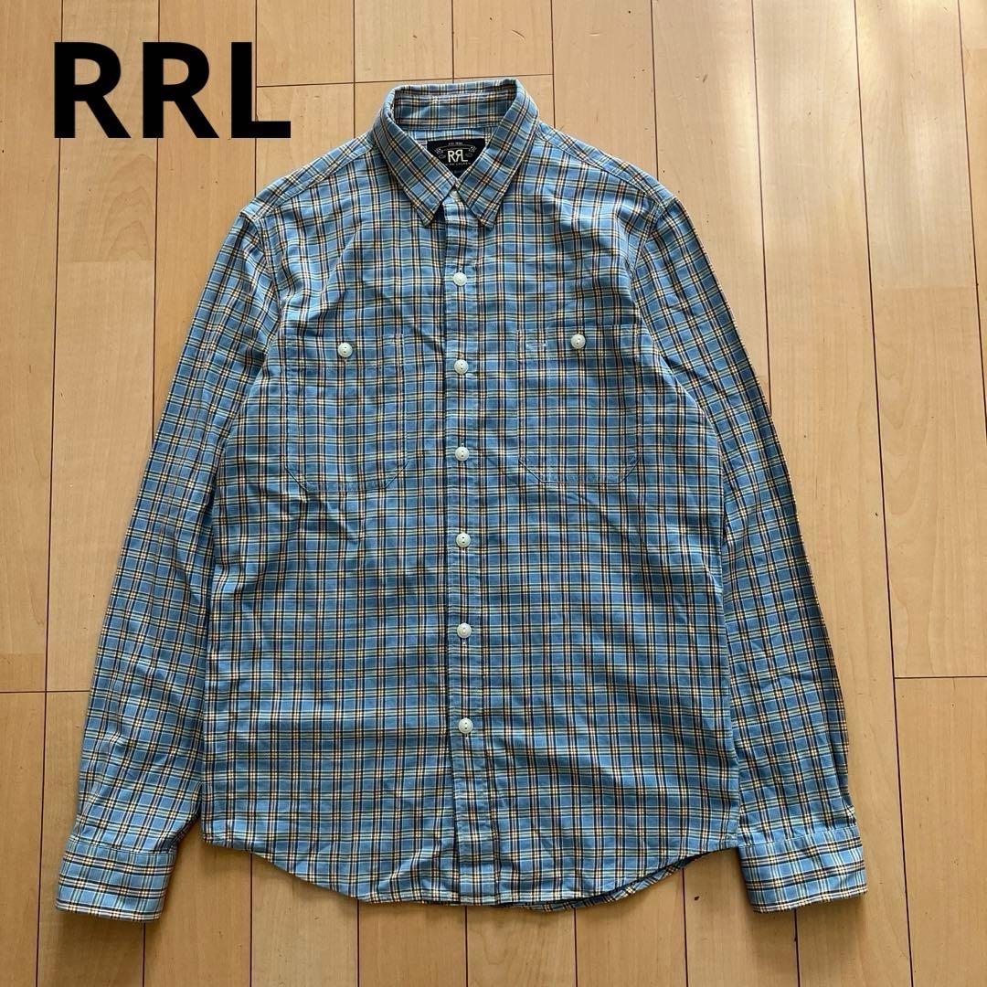 RRL ダブルアールエル　長袖シャツ　チェック　水色　Mサイズ