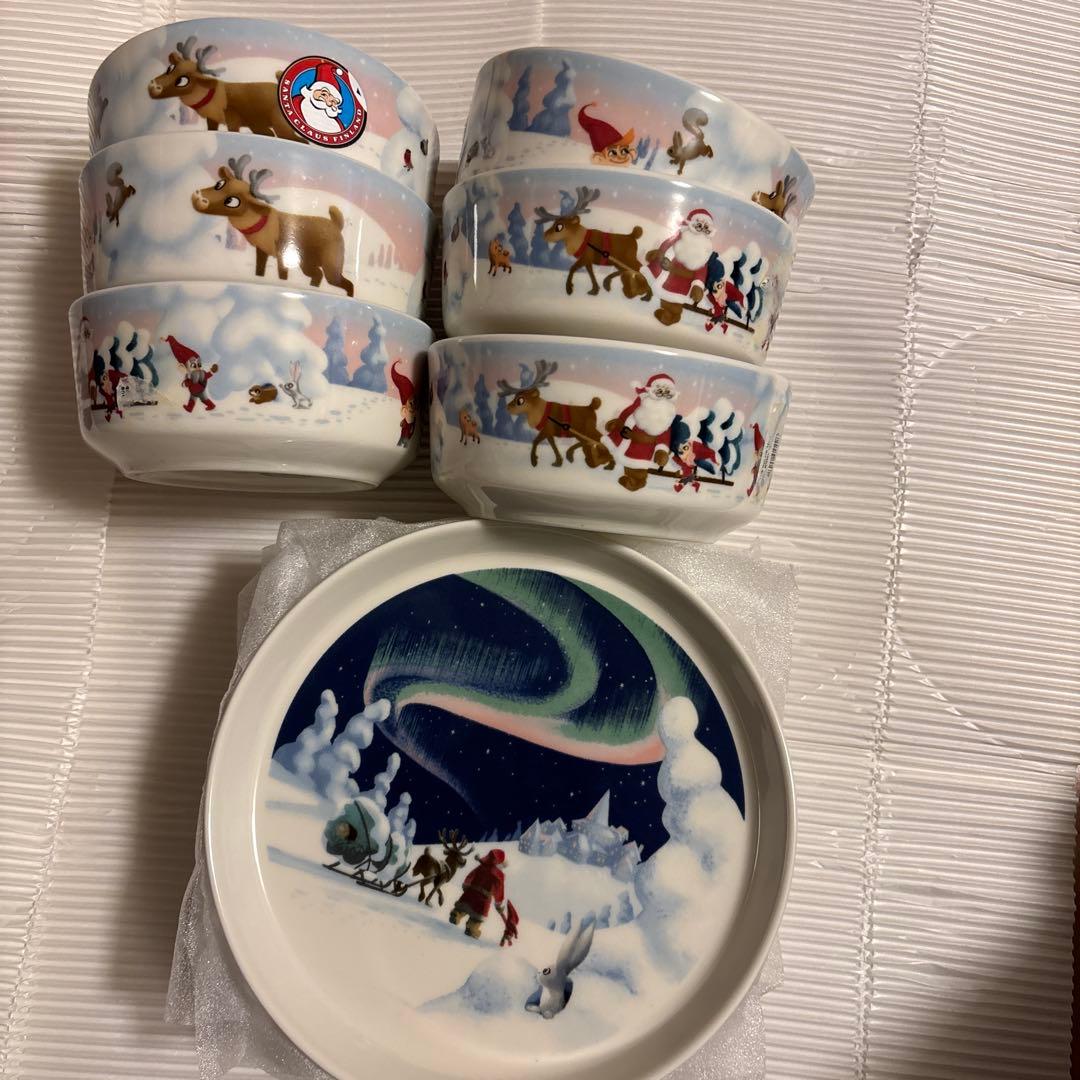 【ARABIA】クリスマス ボウル6個とプレート6セット