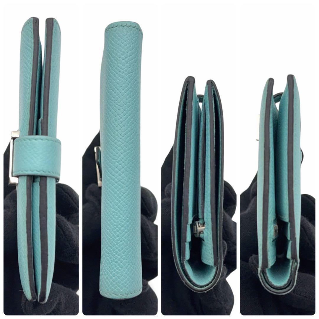 【極美品】エルメス べアンコンパクト ブルージーン T刻印 シルバー 折り財布