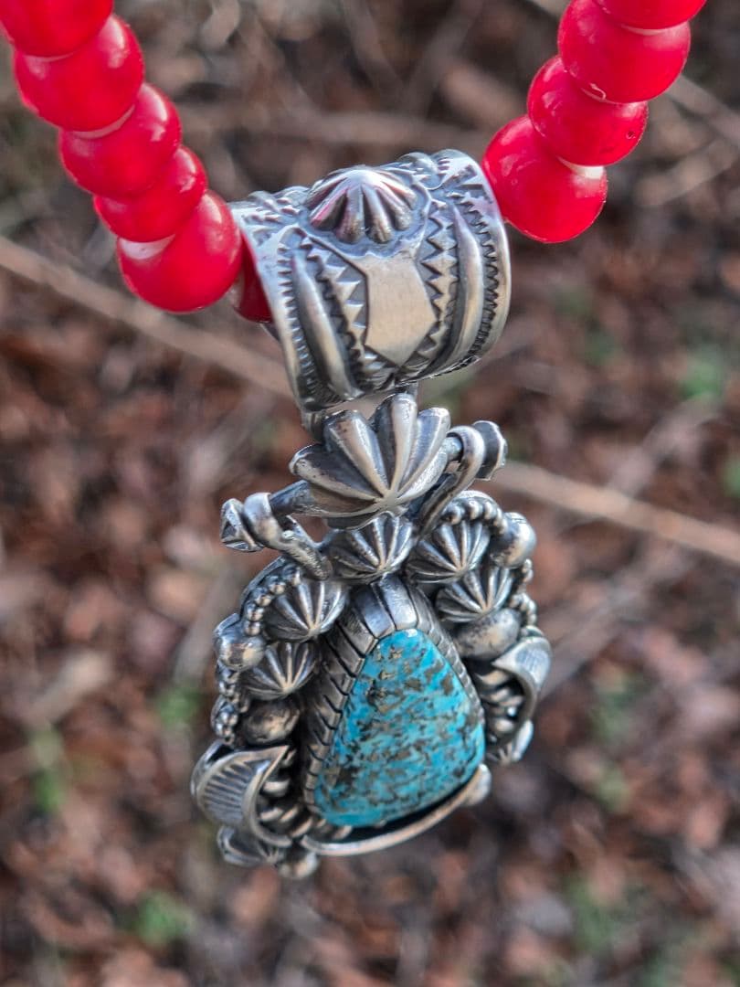 ハイグレード　ペルシャン　ターコイズ　インディアンジュエリースタイル　ペンダント