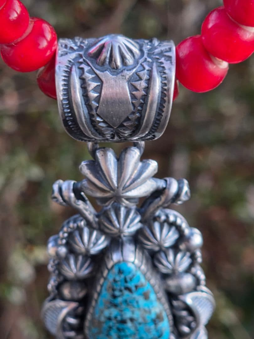 ハイグレード　ペルシャン　ターコイズ　インディアンジュエリースタイル　ペンダント