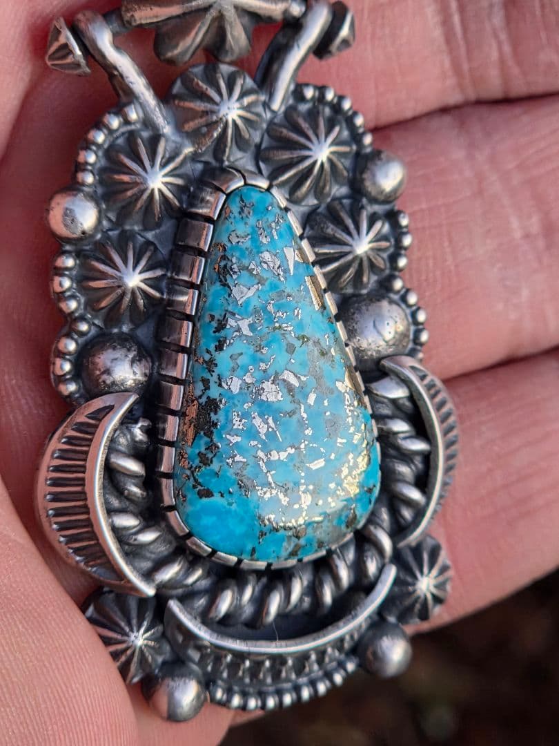 ハイグレード　ペルシャン　ターコイズ　インディアンジュエリースタイル　ペンダント