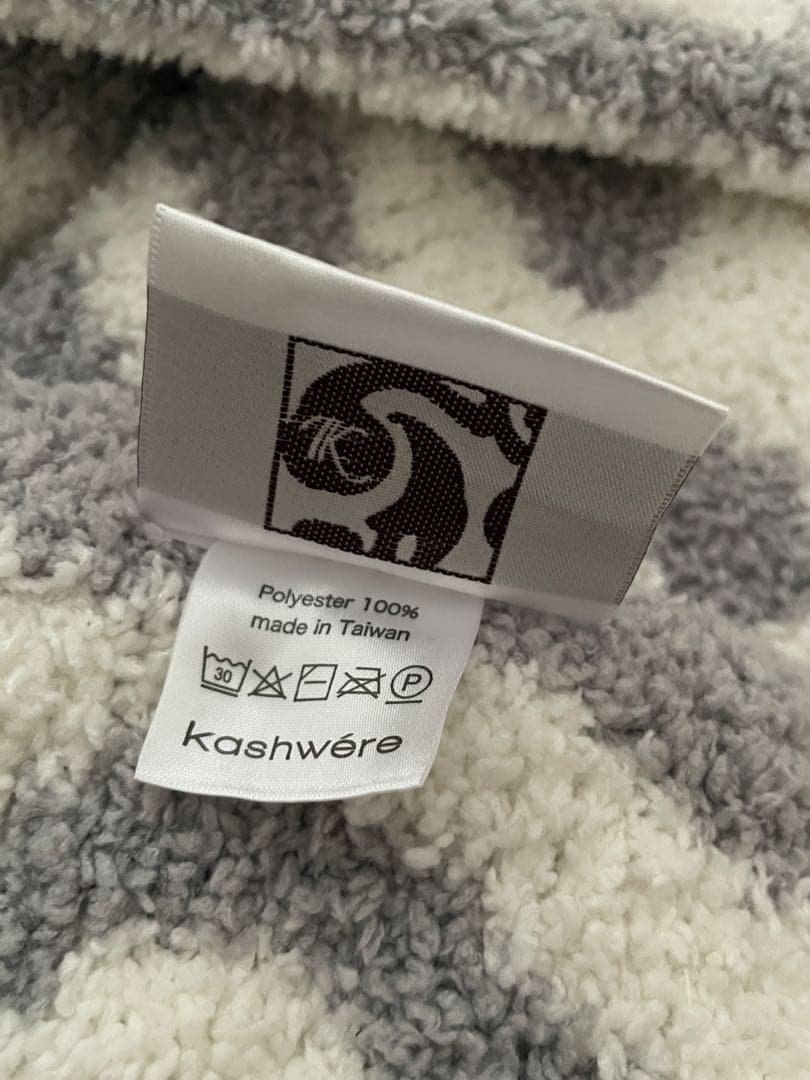 【kashwére】抽象模様 ブランケット グレー・ホワイト