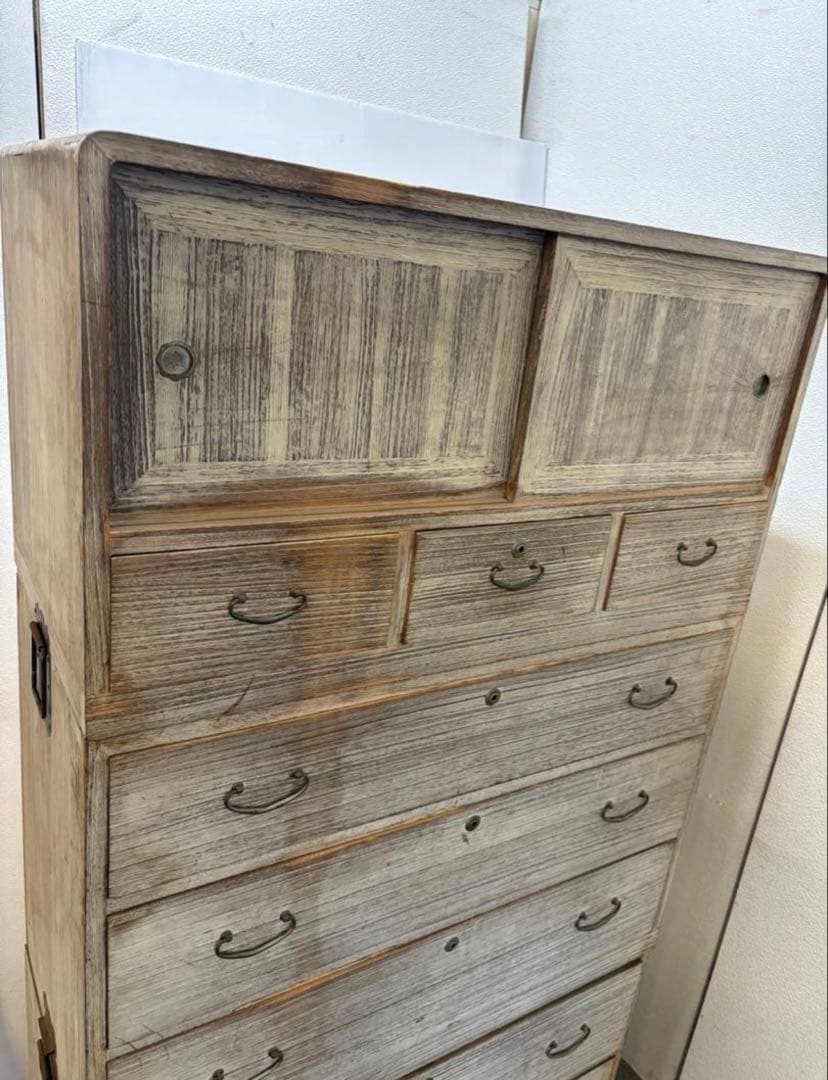 昭和レトロヴィンテージ家具　当時物　古道具　3つ重ね　総桐タンス　焼桐箪笥