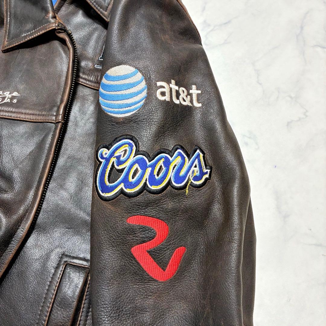 激シブ✨VINTAGE レザージャケット ライダース ワッペン ブラウン L