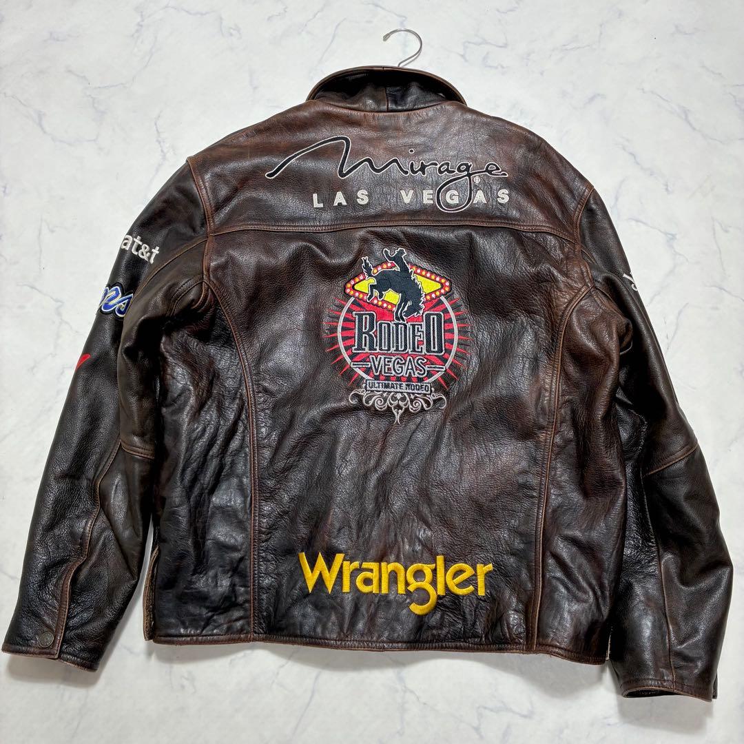 激シブ✨VINTAGE レザージャケット ライダース ワッペン ブラウン L