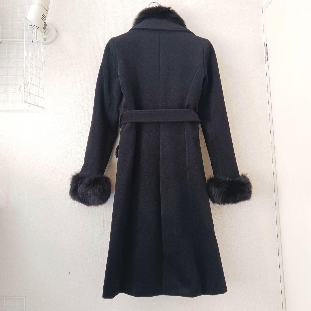 美品 MATERIA ロングコート フォックスファー ウール アンゴラ素材 黒