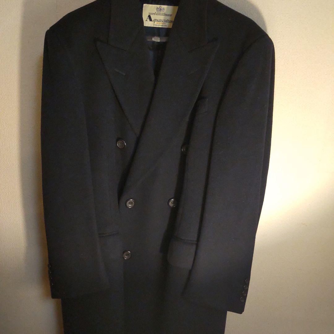 Aquascutum 黒 ダブルブレスト チェスターコート ウール100%