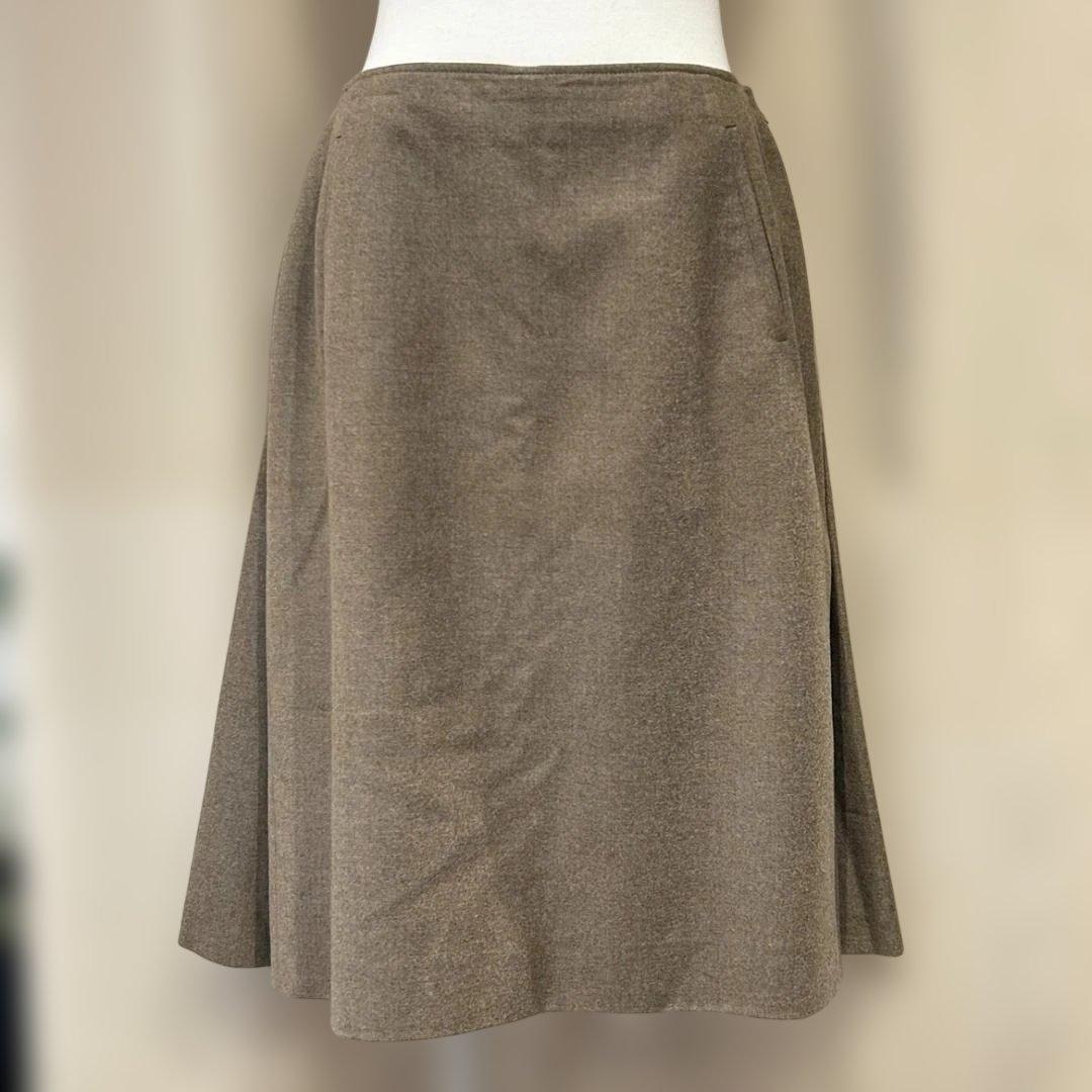 HERMES　エルメス　フレアスカート　ひざ丈　44　ブラウン　ウール×カシミア